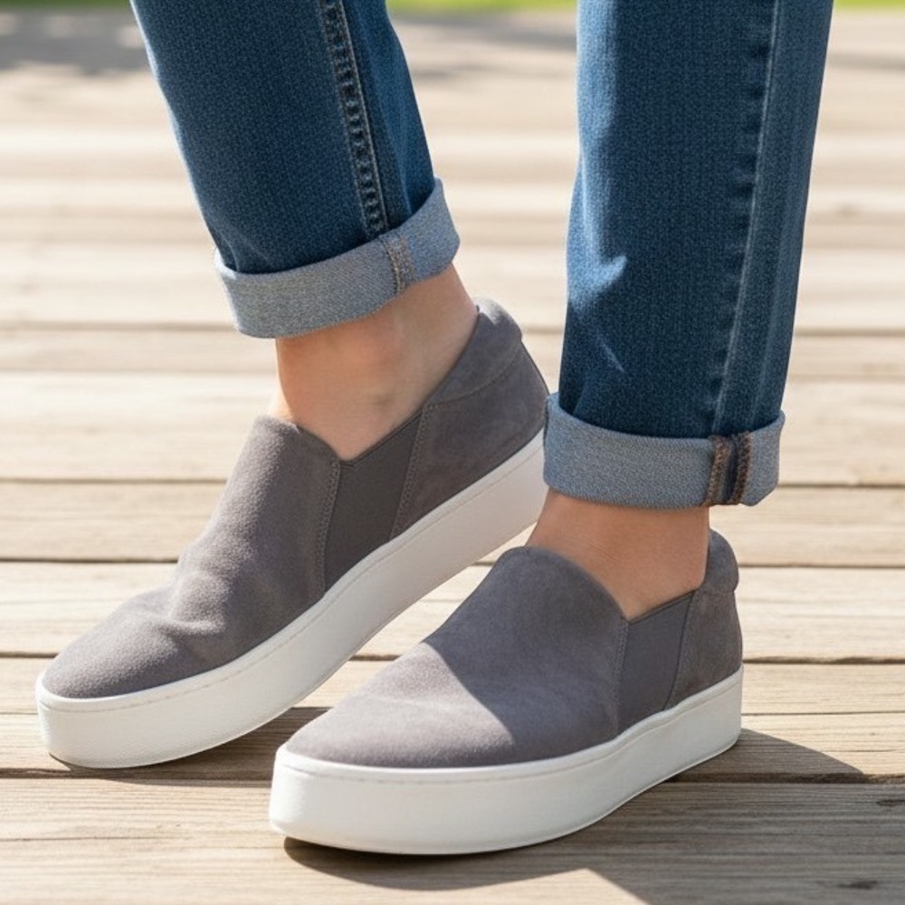 Vince Grey Suede Platform Slip-On Sneakers (US 11 / EU 41)